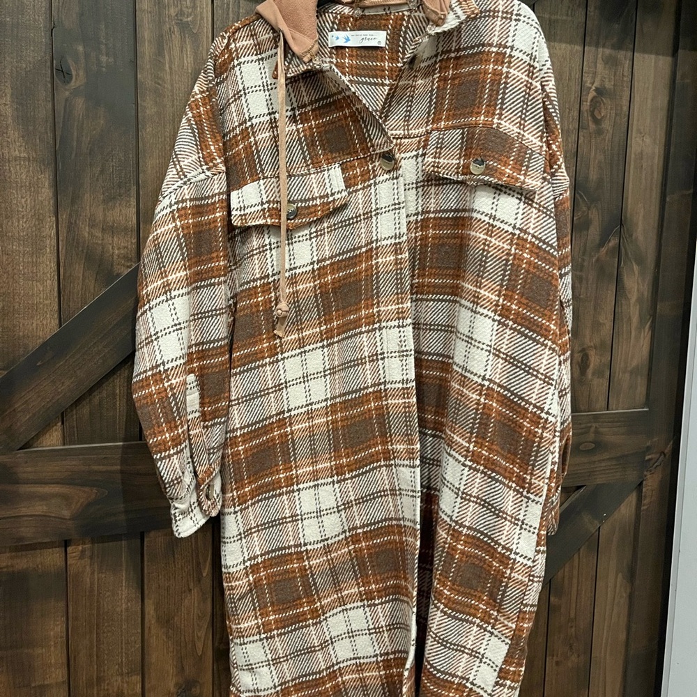 Lizard Thicket Brown and Cream Flannel Button Down Shirt-jacket NWT shacket